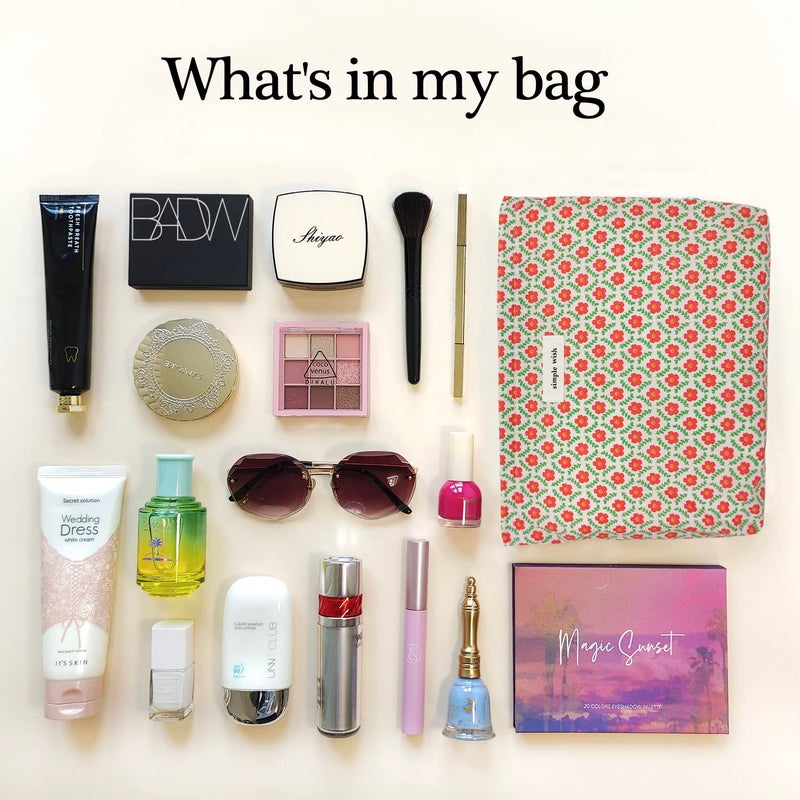 STARDW Aesthetic Floral Makeup Bag Cute Small Cosmetic Bags for Women Girls  Travel Toiletry Bag Large Capacity Zipper Makeup Pouch  Purse Organizer Pouches (Red Floral) - Image 3